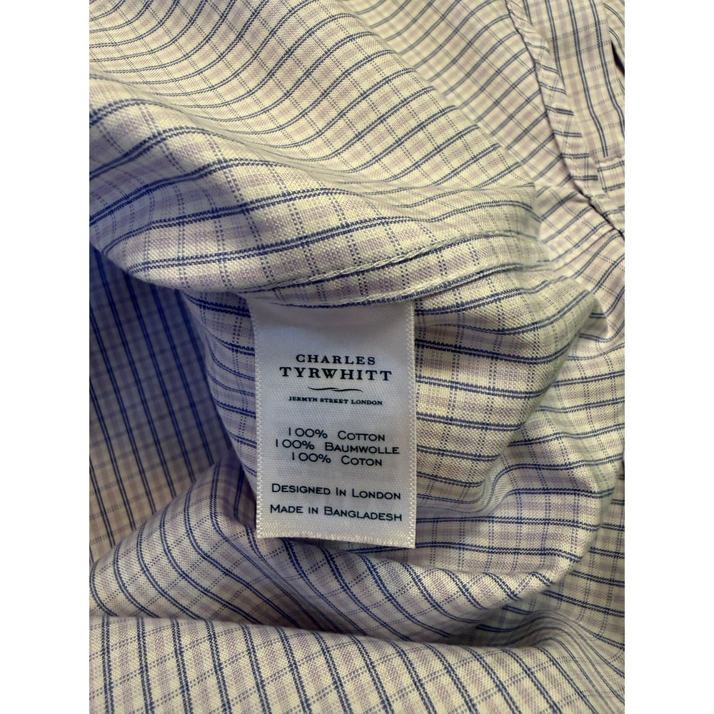Charles Tyrwhitt Mens 18/35 Blue White Micro Check Non-Iron Classic Fit Shirt - Picture 7 of 8